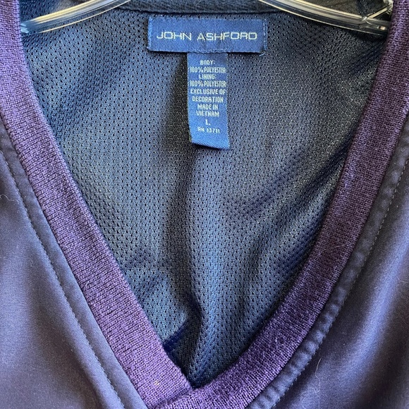 JOHN ASHFORD Retro 90s Purple Lined V-Neck Windbreaker Pullover Jacket L - Picture 7 of 15